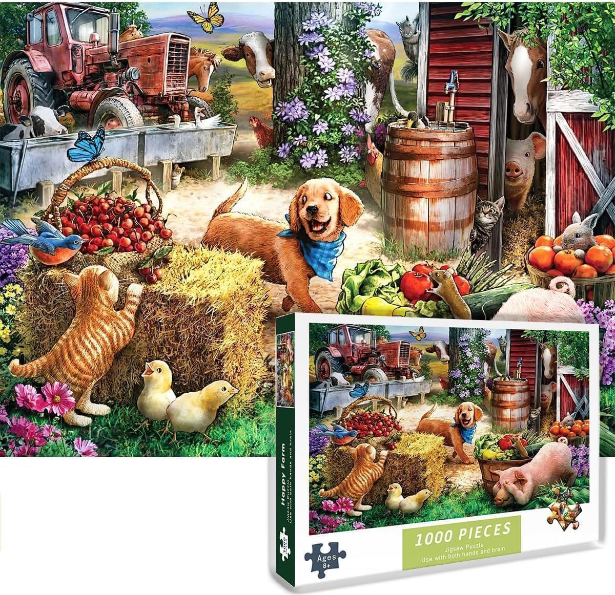 1000 Piece Jigsaw Puzzles Happy Farm Puppy Playing Hide and Seek Game Challenging Difficult Puzzle Educational Game JigsawPuzzles Gifts for Adults