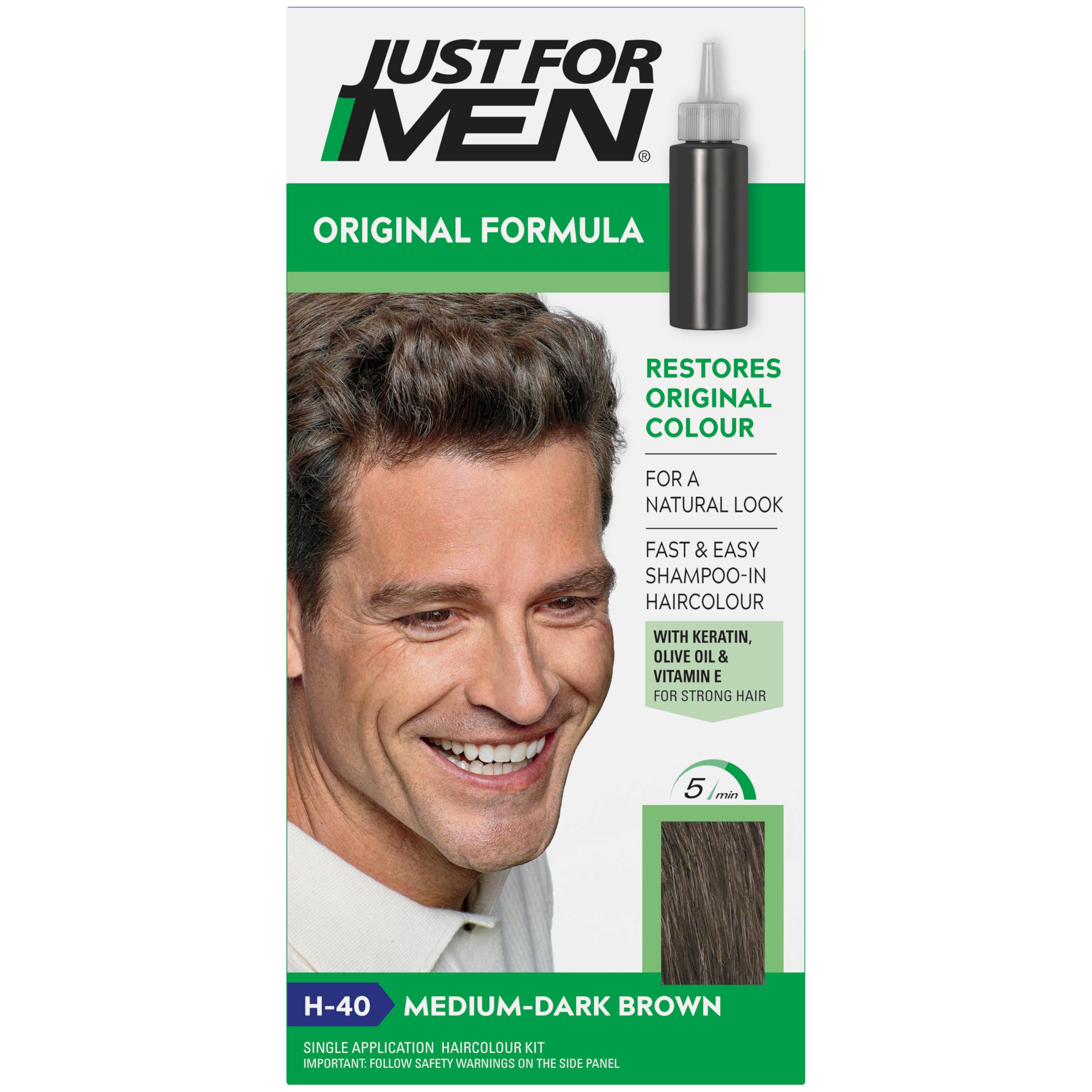 Just for men Original Formula Dark Brown Hair Dye, Restores Original Colour for a Natural Look, H40