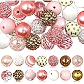50Pcs Pink Gold Chunky Bubblegum Beads, 20mm Chunky Bubble Gum Beads for Adult DIY Beadable Pens Bracelets Necklaces Pearl Beaded Craft Valentine's Day Jewelry Making