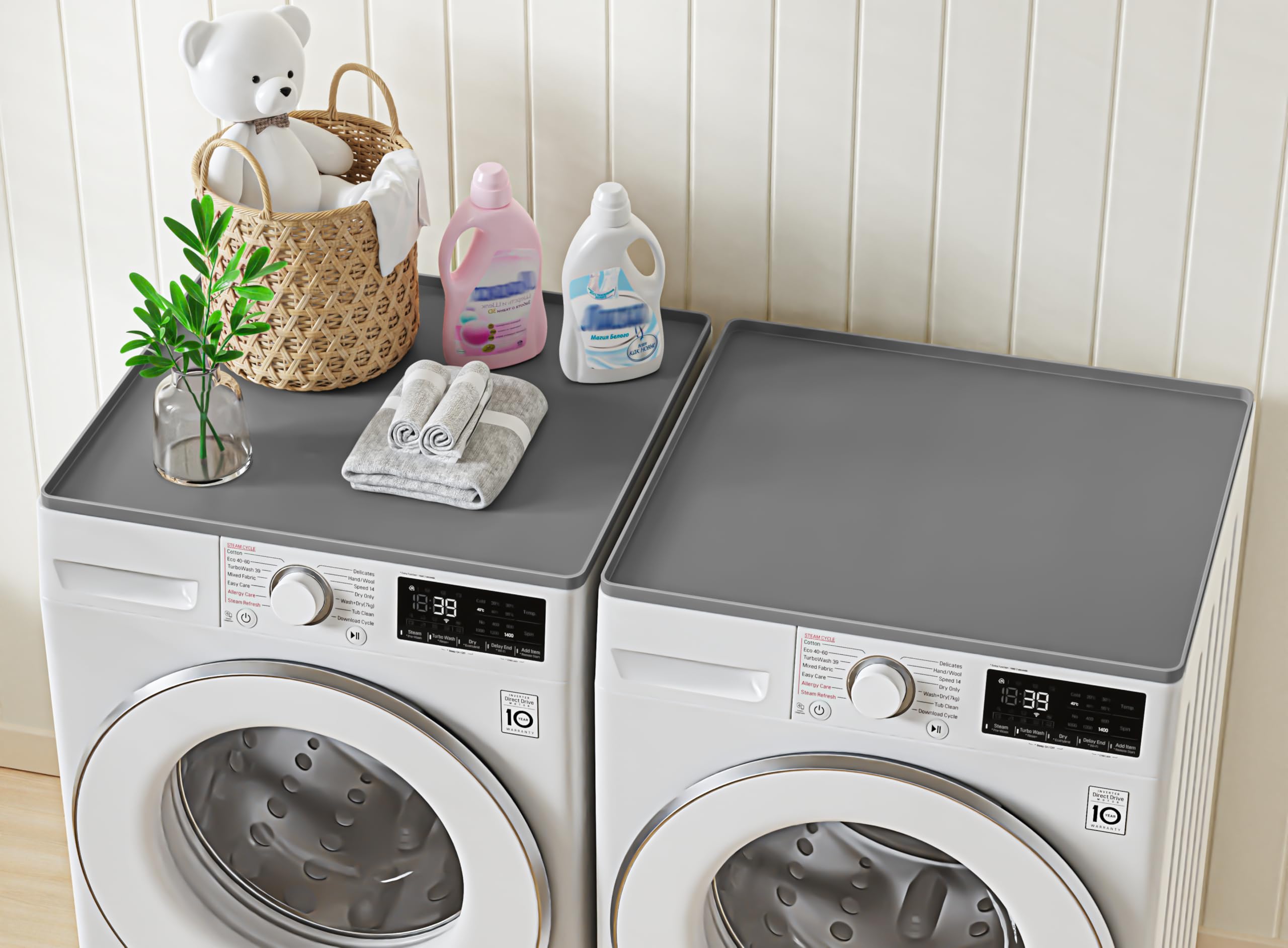 2 Pack Silicone Washer & Dryer Top Covers – Waterproof, 25.6 X 25.6 Inches, Grey