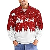 Christmas Sweatshirts for Men-Fashion Xmas Graphic Print Sweatshirt Vintage Pullover Long Sleeve Button Sweater