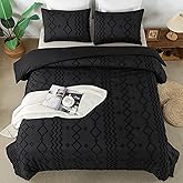 Andency Black Tufted Comforter Set King(104x90Inch), 3 Pieces(1 Tufts Comforter, 2 Pillowcases) Boho Textured Farmhouse Bed Set, Microfiber Down Alternative Geometric Bedding