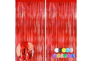FORLVWOON Red Metallic Tinsel Foil Fringe Curtains Backdrop 2Pack 3.3x8.3Ft Red Party Streamers for Birthday Party Decorations Halloween Christmas Decors Foil Curtain Backdrop for Bachelorette Wedding Decors