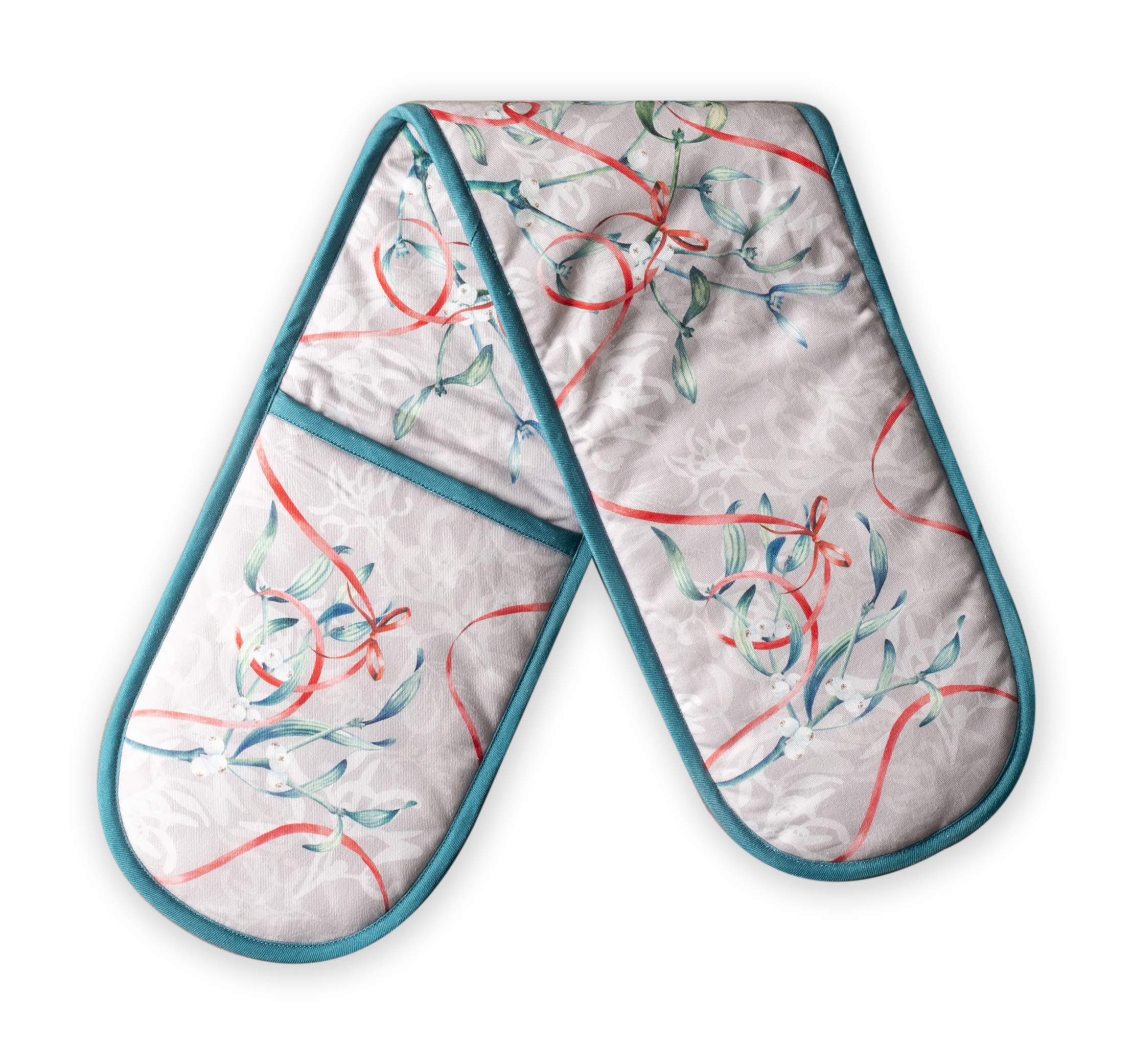 Maison d' Hermine Double Oven Mitt (18 cm x 89 cm) 100% Cotton Heat Resistant BBQ Cooking Gloves with Loop for Christmas Decorations Baking Cooking Barbeque Handling Hot Pan (Enora)