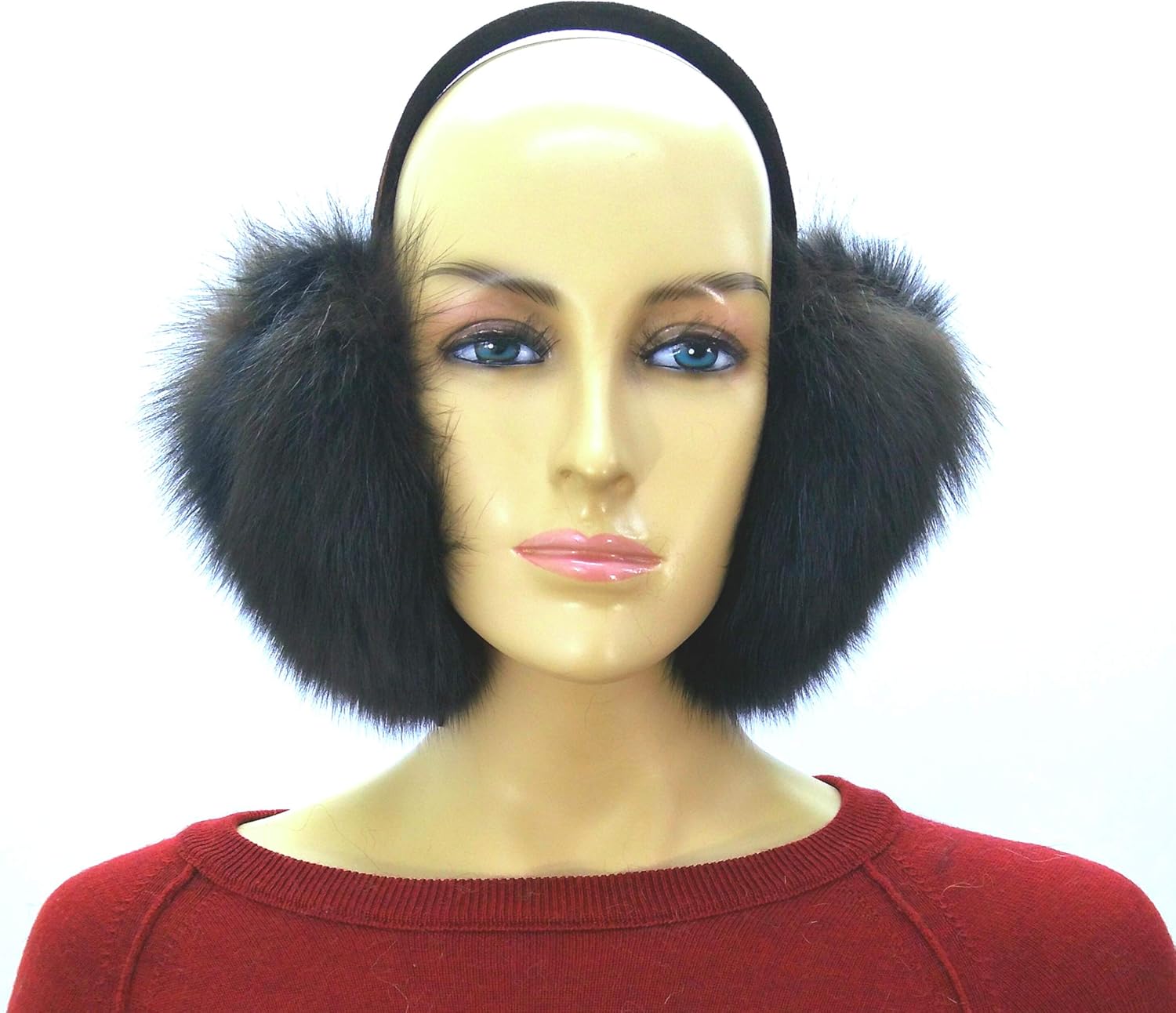 Real Fox Fur Earmuff (Black) at  Women’s Clothing store: Cold Weather Earmuffs
