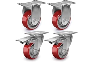 ZDNEY 3 Inch Heavy Duty Casters, Swivel Caster Wheels with Brake, Polyurethane on Steel Wheel- Casters Set of 4 with 1400 lb Capacity, Caster Wheels for Furniture Workbench Cart (2 Brake & 2 Rigid)