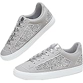 Obtaom Women Glitter Sneakers Sparkly Sequin Canvas Fashion Sneakers Comfortable Lace Up Shiny Bling Shoes for Wedding Party