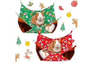 ROORUZ Yalikop 2 Pieces Christmas Ferret Hammock Guinea Pig Rat Hammock Hanging Pet Hammock Printed Santa Claus Ferret Bed Small Animal Hamster Hammock for Rabbit Squirrel Playing, Green, Red (Large)