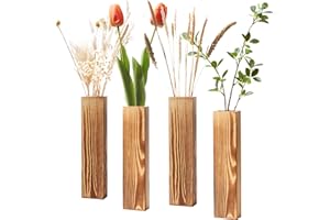 CRAFTY HAPPITOYS 4 Pack Wood Wall Planter for Indoor Plants - Modern Farmhouse Living, Bathroom & Bedroom Wall Decor - Hanging Wooden Pocket Wall Vase for Faux Dried Flowers - Boho Wall Plant Holder - Wood Wall Decor