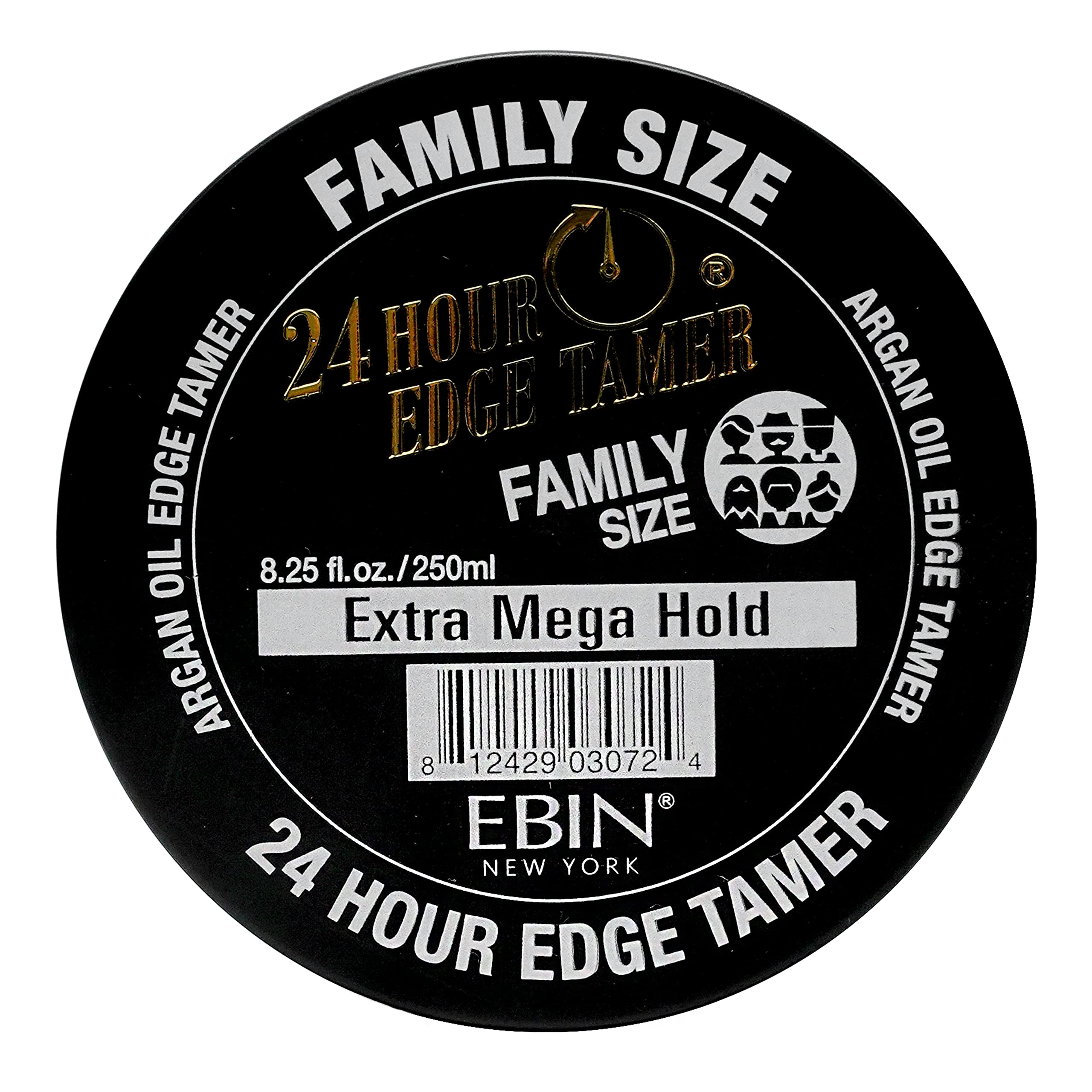 EBIN NEW YORK 24 Hour Edge Tamer Extra Mega Hold 250 ml Strong Edge Control Gel, No Flaking, Sleek Smooth Finish, Long Lasting, Argan & Castor Oil