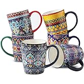 glowworm Coffee Mugs Set of 6, 16 oz Ceramic Coffee Mug with Handle, Large Coffee Cups for Latte, Cappuccino, Milk Dishwasher & Microwave Safe, Bohemian