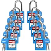 TRADESAFE Lockout Locks, 10 Blue Loto Locks Keyed Different, 2 Keys Each | Non-Conductive Nylon Lockout Padlocks, Stainless Steel Shackle, Key Retaining Brass Core Cylinder, Multilingual Labels
