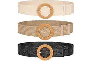 JASGOOD 3 Pack Women Straw Woven Elastic Belts Wide Stretch Raffia Waist Belt for Summer Dress