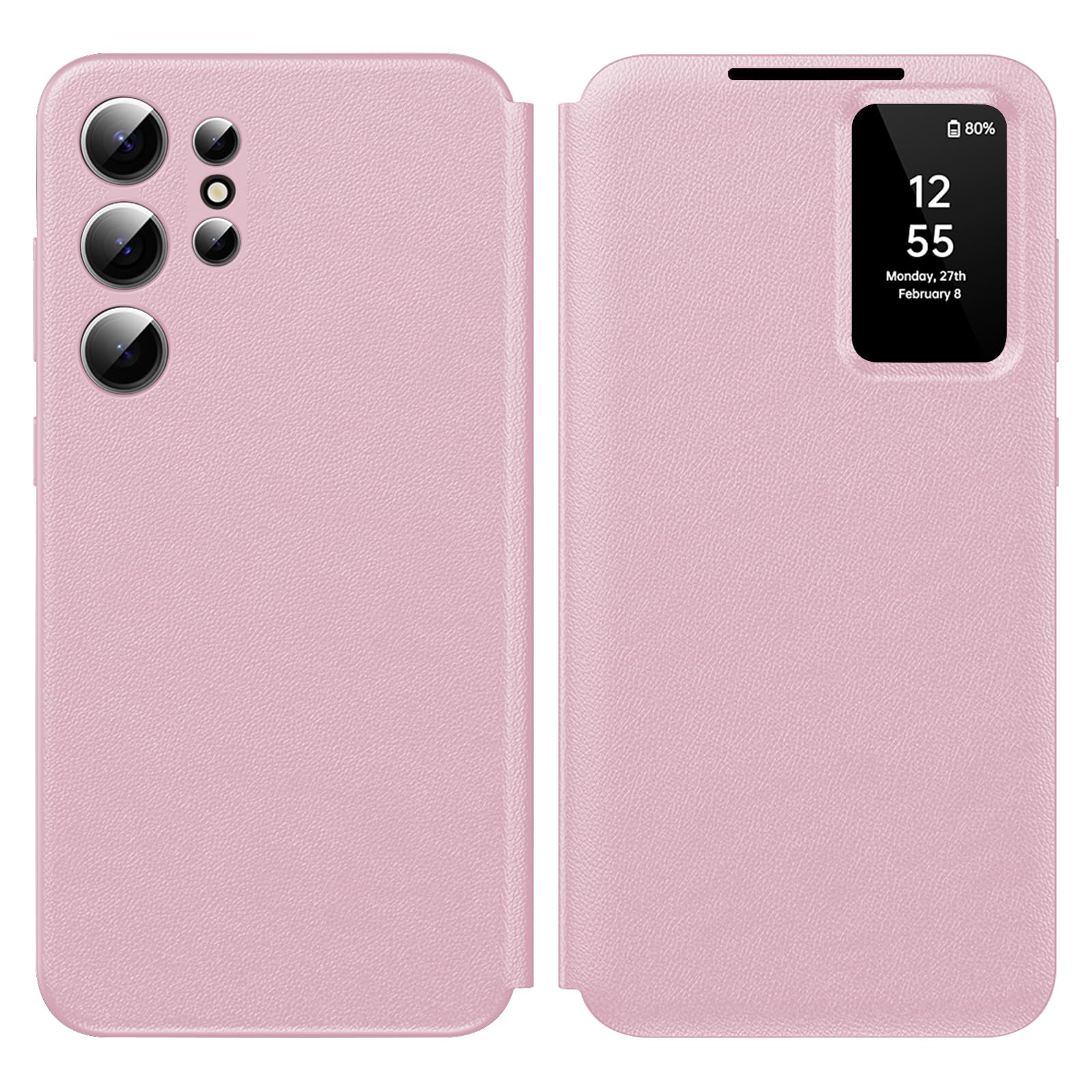 for Samsung S26 Ultra Case with Smart Small Screen View, S-View Wallet Phone Case, for Samsung Galaxy S26 Ultra 5G Case Smart Window Cover, Flip Leather Protective Smart View Pink