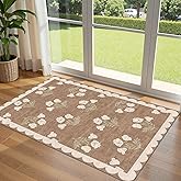 Othilic 3x5 Floral Entry Rug - Small Washable Indoor Outdoor Mats for Front Door Non-Slip Porch Rug Tan Boho Neutral Farmhous