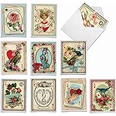 The Best Card Company - 10 Boxed Valentine Note Cards with Envelopes - Loving, Heartfelt Assorted Greeting Cards for Valentine's Day (4 x 5.12 Inch) - All Decked Out M2381VDG-B1x10