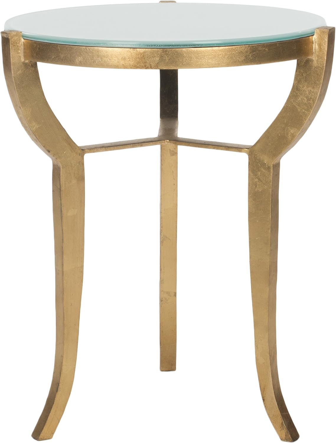 SAFAVIEH Glam Accent Table with Iron Legs, in Gold and White, 42 X 42 X 52.07, Gold / White Glass, 41x41x52.07 cm