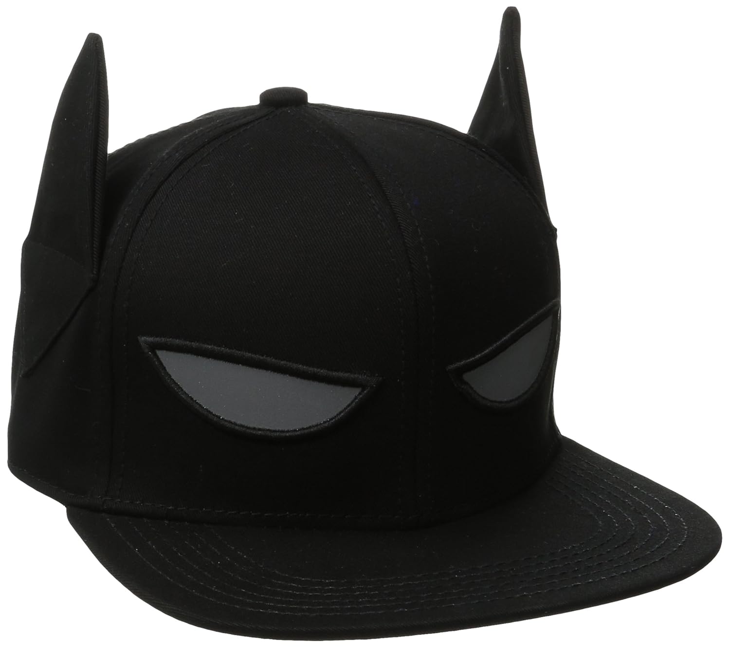 Batman Men's 3D Ear and Reflective Eyes Flat Brim Cap, Black, One Size