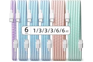 USB C to USB C Charging Cable [6Pack, 1/3/3/3/6/6FT] Nylon Braided 60W Type C to Type C Charger Cable USBC to USB-C Power Cor