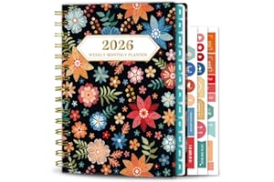 Ymumuda 2026 Planner, Daily Weekly and Monthly Planner，Jan 2026 - Dec 2026, 8.4" x 6.3", 2026 Calendar Planner Book with Tabs, Spiral Notebook with Inner Pocket for Office Home School Supplies
