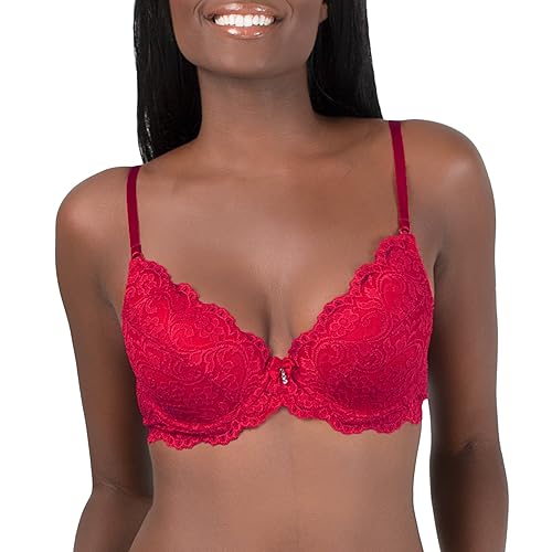Smart & Sexy Womens Signature Lace Push-up Bra, No No Red, 38DD
