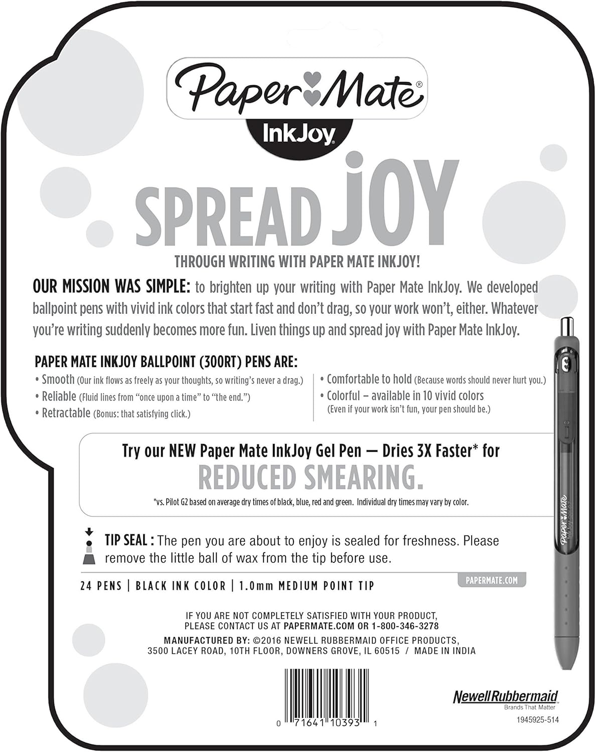 Paper Mate 1945925 InkJoy 300RT Retractable Ballpoint Pens, Medium Point, Black, 24 Count : Office Products