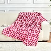 FY FIBER HOUSE Hot Pink Checkered Throw Blanket Valentines Day Blanket Gifts for Women Lover Mom Couch Soft Cozy Checker Blankets, 50"x60"