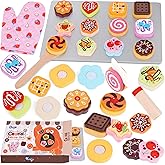Wooden Cookie Play Food Set for Kids, Kitchen Accessories Food Toys for Toddlers, Pretend Play Slice and Bake Gifts for 3 4 5 Years Old Girls and Boys Toddler Learning Toy (Chocolate)