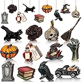 Maitys 36 Pcs Gothic Christmas Wood Ornaments Gothic Christmas Decorations Skull Black Cat Pumpkin Hanging Signs Witch Hats Finger Crow Wood Cutouts with Ropes for Home Small Tree Party Indoor Decor
