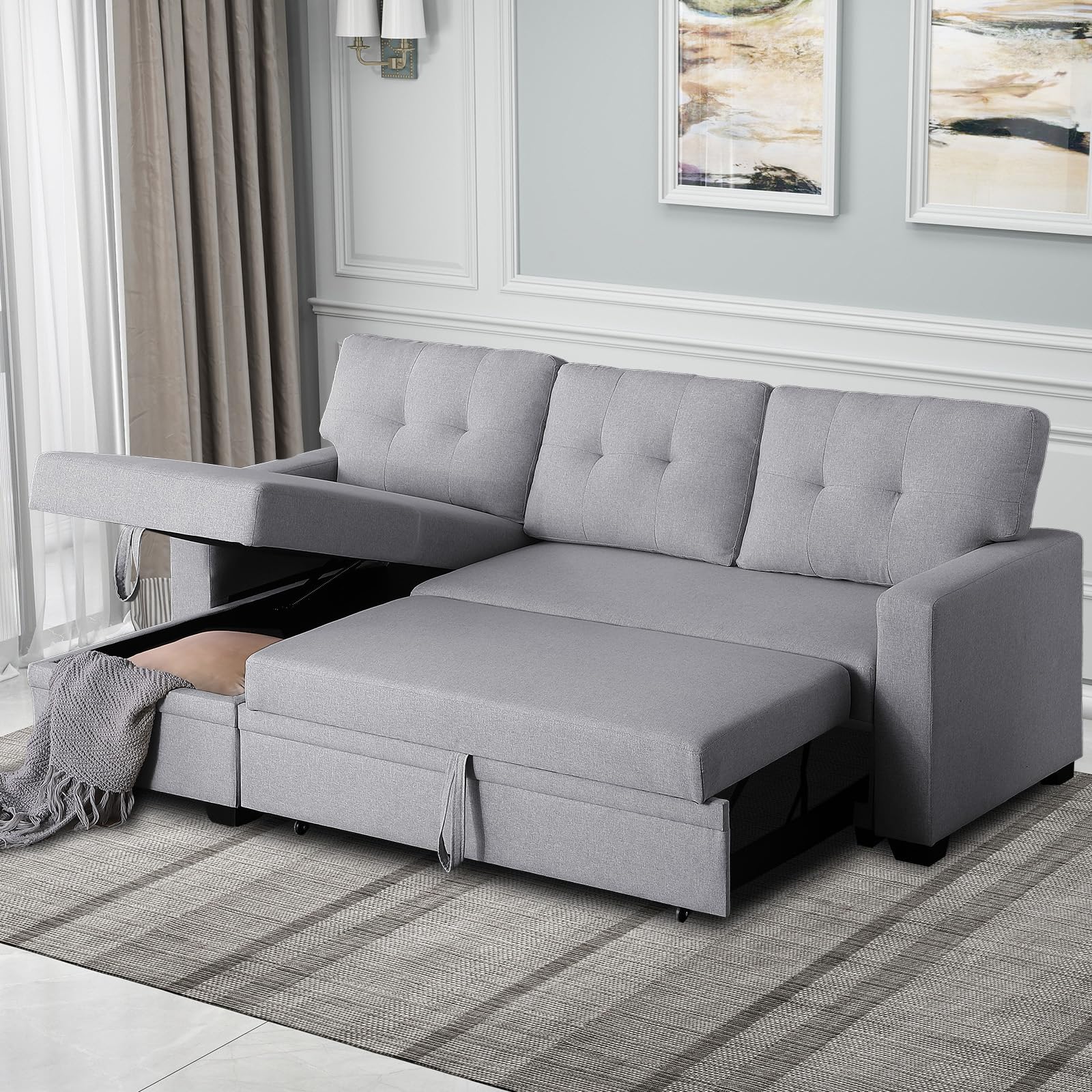 Mua 4-in-1 Convertible L Shaped Couch with Pull Out Bed and Storage ...