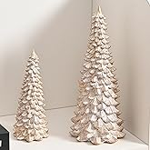 Resin Christmas Tree Figurines, Distressed White Gold Tabletop Xmas Trees | 2Pcs Small Christmas Tree Figurine Set, Decorative Christmas Trees for Rustic Christmas Decor