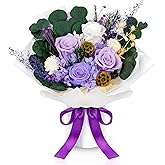 Perfectione Roses 4 Roses Mixed Bouquet for Mother's Day, Flowers for Delivery, Preserved Flowers Birthday Gift for Women Mom Wife Grandma Her, Light Purple