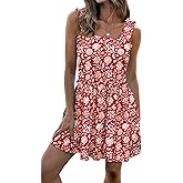 LUXVEER Women's Floral Summer Mini Dresses Ruffle Straps Boho Tiered Babydoll Tank Sundress Beach Vacation Short Dresses