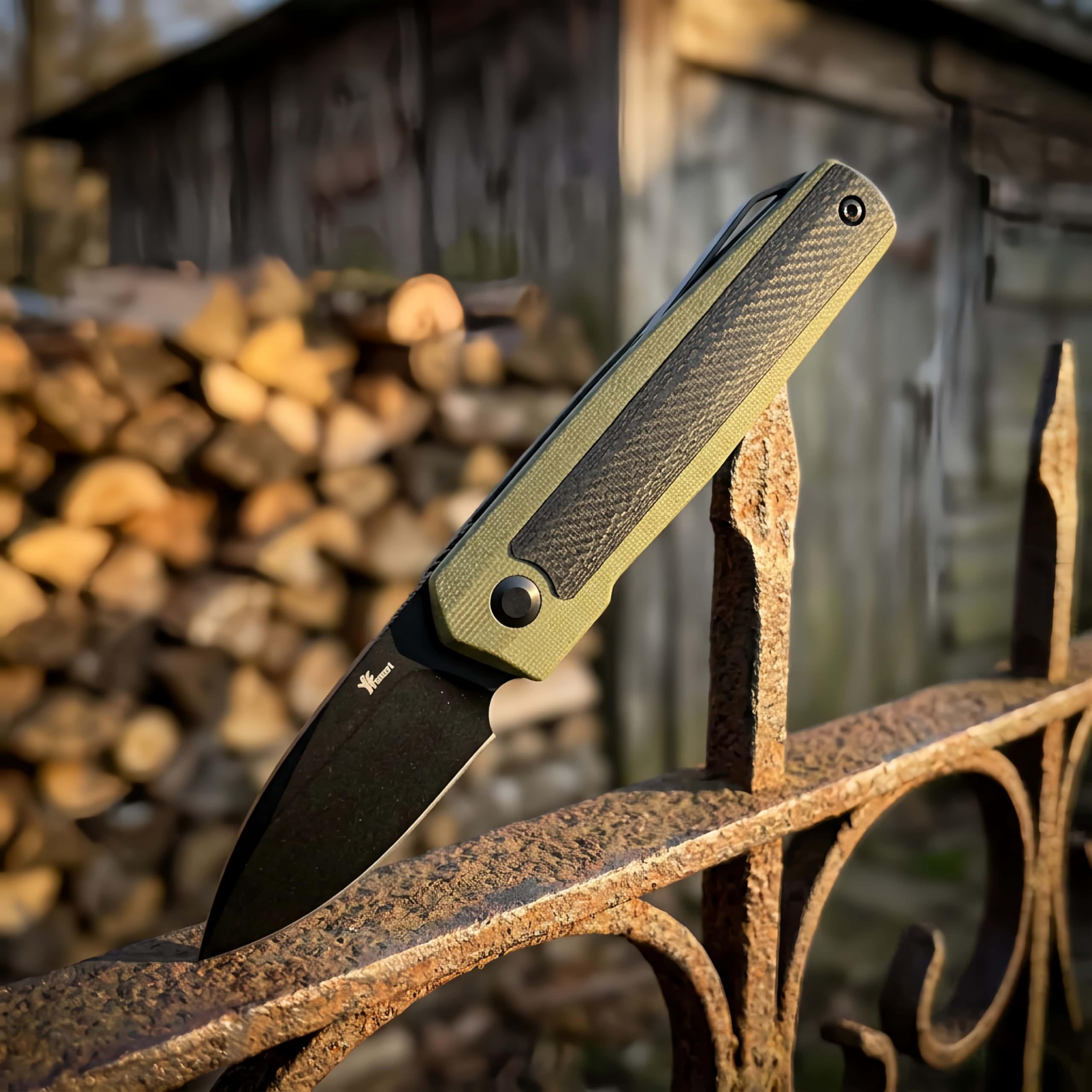 YF SMART EDC Taschenmesser D2 Stahl-Limitierte Edition,5.6 cm Slipjoint Klappmesser mit SKIFF Kugellager, G10 & Carbon Fiber Griff, §42a Konformes Klappmesser für Outdoor,Camping & Alltag (Schwarz) 2
