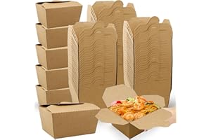 100 Pack Takeout Boxes, 25 oz Chinese Take Out Food Container, Kraft Paper Small To Go Box, Recyclable Food Pails for Meal, P