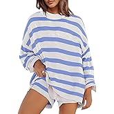 Panadila Womens Striped Sweater Set Oversized Lounge Sets Matching Pajamas Long Sleeve Sweater Top and Shorts