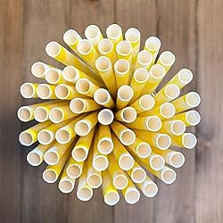Yellow and White Paper Straws - Stripe Chevron