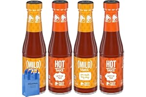 Taco Bell Hot Sauce Assortment, 4 Pack Hot Sauce and Mild Sauce Taco Sauce Condiment Seasoning for Tacos Chips Quesadilla Burritos, 7.5 Ounces Each with Nosh Pack Bag