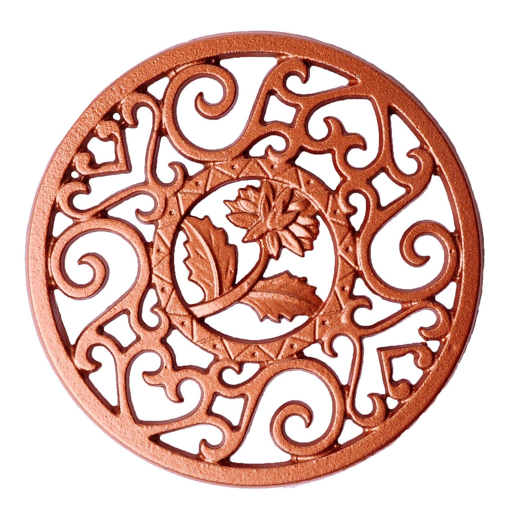 Webao Cast Iron Trivet Heat Resistant Mat Durable Multi-Purpose Pads for Kitchen Flower Pattern Rose-Gold 12cm