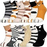 Foaincore 12 Pairs Women Fuzzy Socks Soft Fluffy Cute Animal Slipper Socks Winter Warm Sleeping Slipper Winter Gift for Women