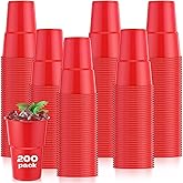 Jingmore 200 Pack Red 16 oz Plastic Cups Bulk for Party Disposable Heavy Duty Drinking Cups Stackable Red Plastic Beverage Tumblers for New Year Valentines Day Birthday Picnics Party Supplies