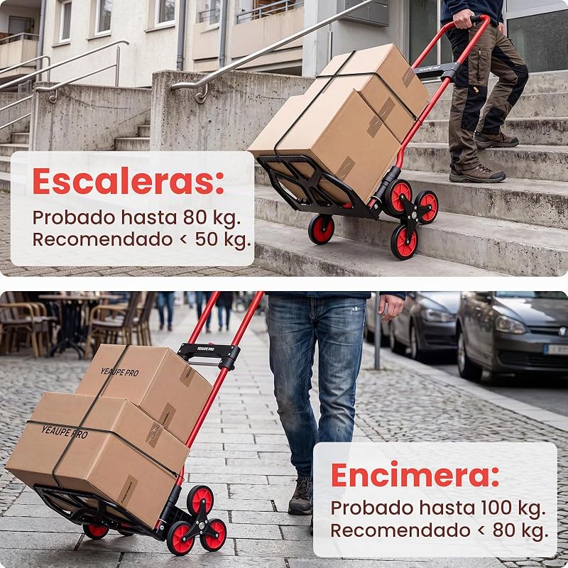 Carrinho Dobrável para Subir Escadas, 50 kg Vermelho