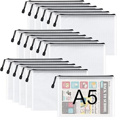 Umriox A5 Plastic Zip Folders 18Pcs Mesh Zipper Pouches File Wallets