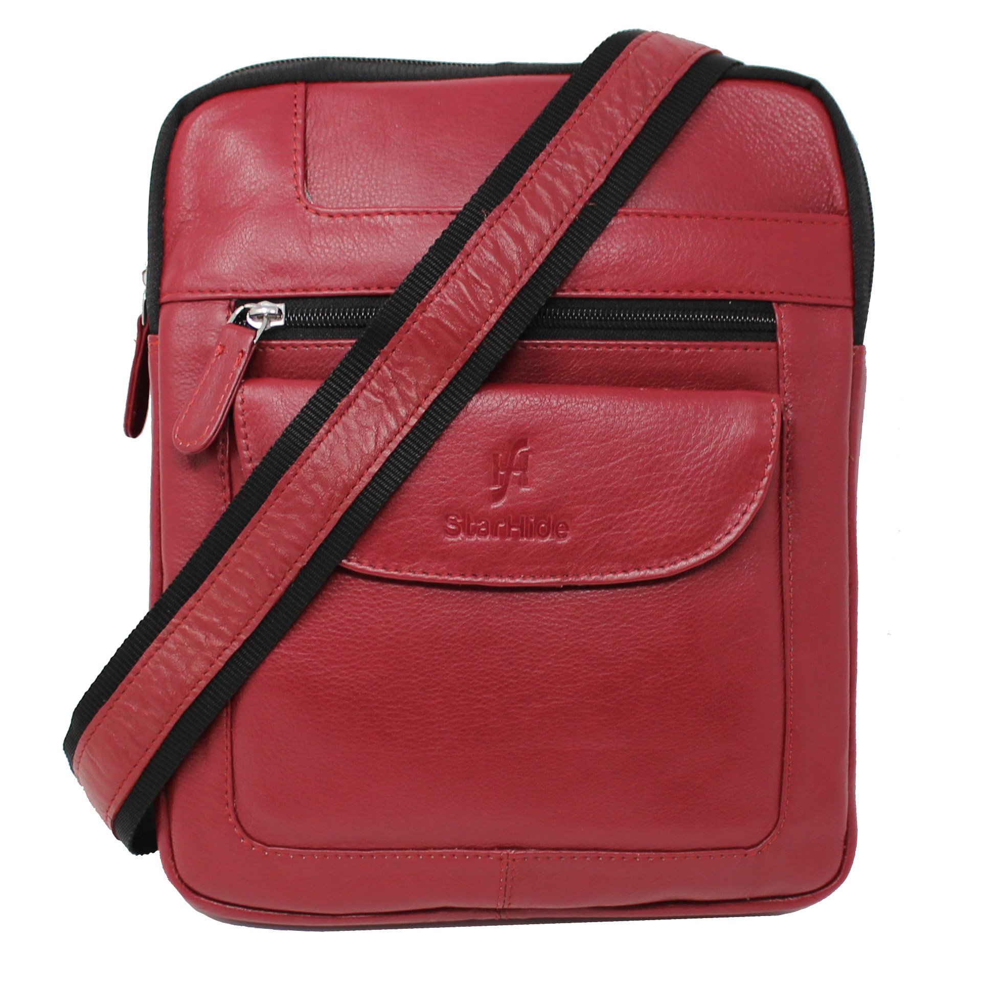 STARHIDE Mens Womens Corssover Bag Soft Genuine Leather Travel Messenger Crossbody Pouch Bag for Ipad, Tablet, Mobile Phone 505 (Red)