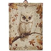 Owl Autumn Leaves Blanket Gifts for Women Adults, Soft Warm Lightweight Flannel Throw Blankets for Camping Bedroom Living Room Home Sofa Travel Decor 50" x 60"