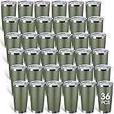 Sieral 36 Packs Stainless Steel Tumbler Bulk with Lid Vacuum Double Wall Insulated Travel Coffee Mug Powder Coated Tumbler Cup for Graduation Wedding Christmas Birthday Party(Army Green, 20 oz)