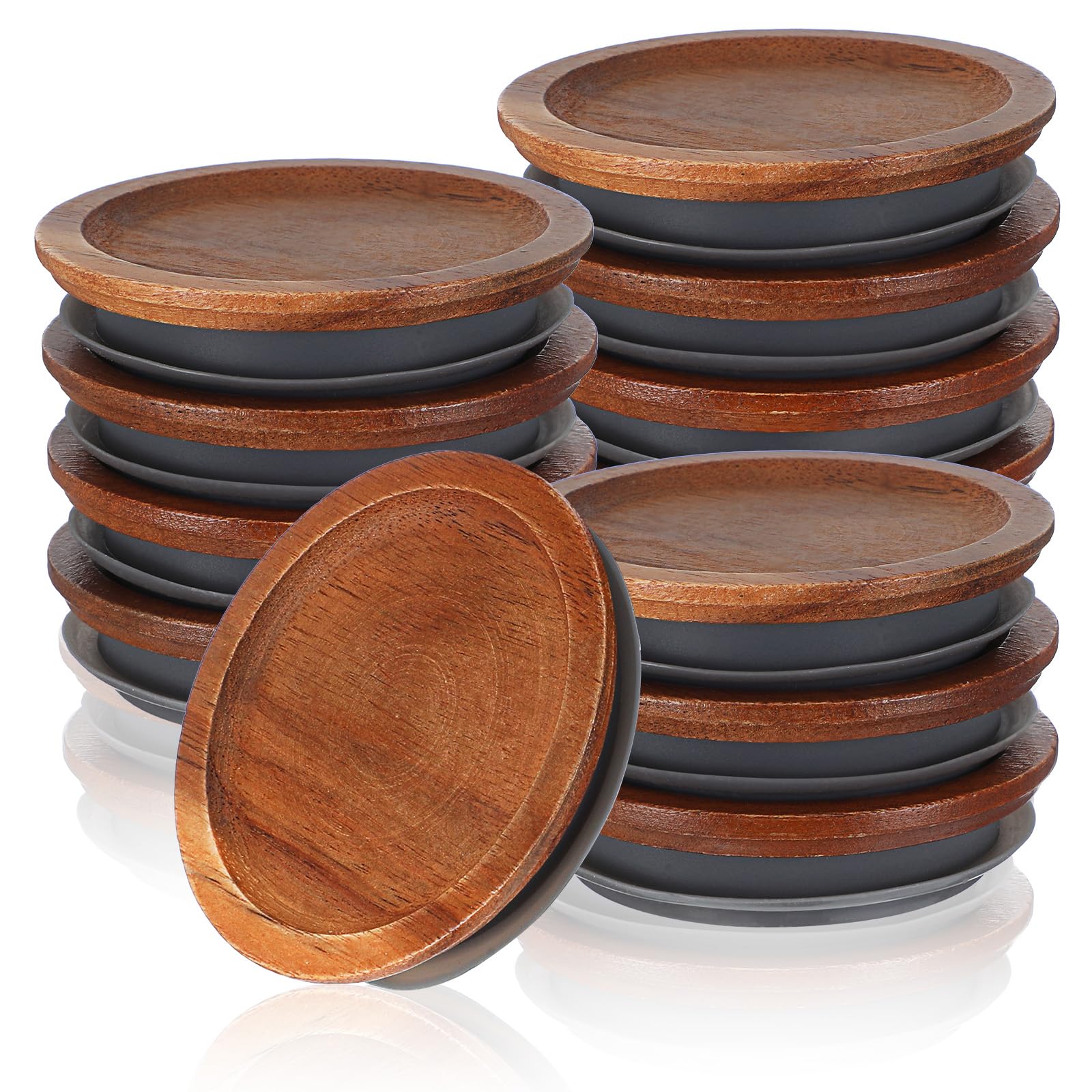 Photo 1 of 12pcs Lids for Mason Jars Reusable Wooden Storage Lids with Silicone Seal Canning Lid Wood Mason Jar Lid for Mouths Jars Dry Food Storage