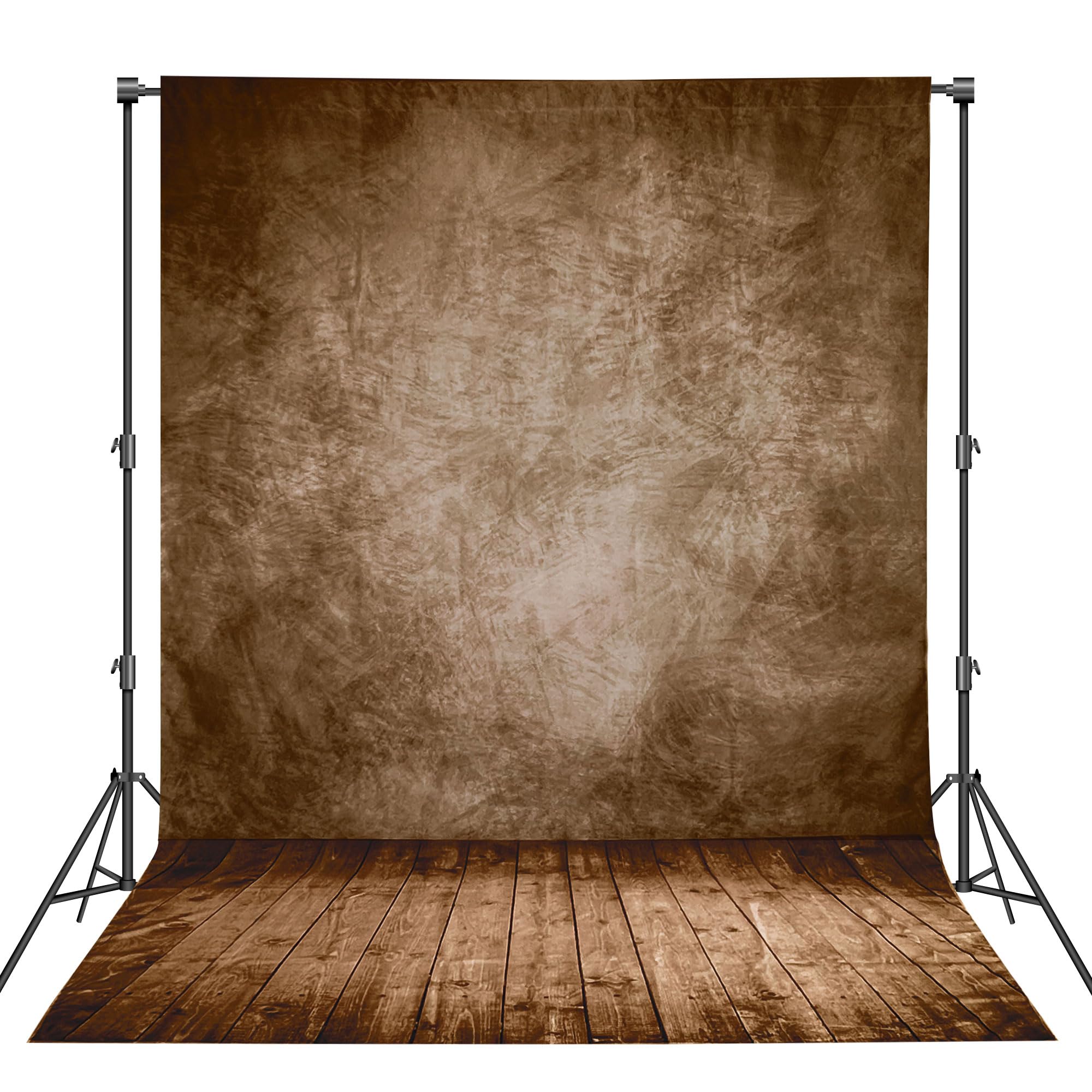 Photo 1 of Haboke Professional Abstract Portrait Photography Backdrop,Wall with Wood Floor Backdrop for Kids Photography Baby Newborn Cake Smash Photo Shoots Hypoallergenic Fabric Photography Props(Brown-6x9ft)