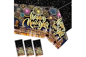TINEIT 3-Pcs Happy New Year Tablecloths - Colorful New Years Eve Tablecloths for New Years Party Supplies, Neon Decorations - 108 * 54 Inch