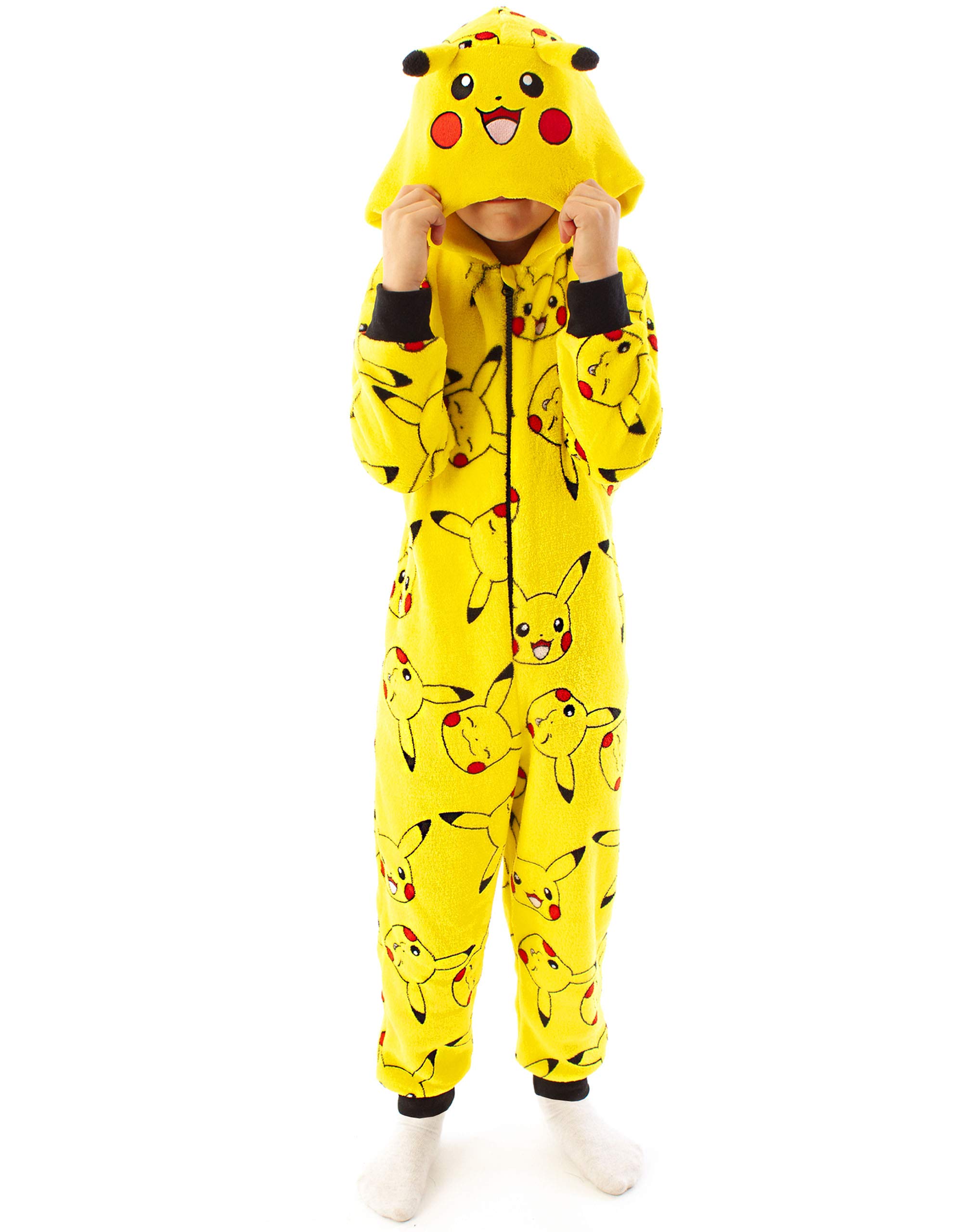 Pokemon Onesie Boys, Girls| Kids Pyjamas Pikachu Yellow 3D Ears All In One Outfit | Gamer Merchandise 9-10 Years